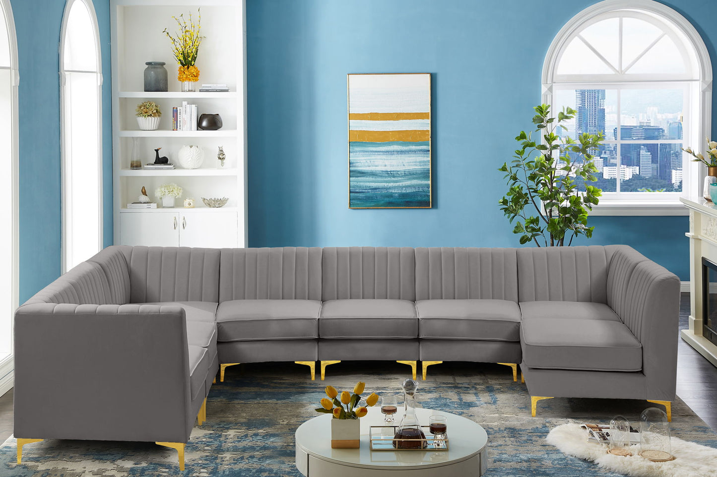 Alina - 8 Piece Velvet Modular Sectional