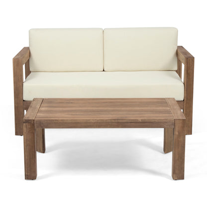 2 Piece Patio Set With Open-Back Loveseat And Coffee Table - Beige / Brown