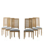 French Country Dining Chair With Rectangular Cane Backrest And Smooth Upholstered Seating