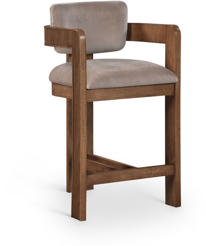 Sacha - Velvet Stool With Brown Base