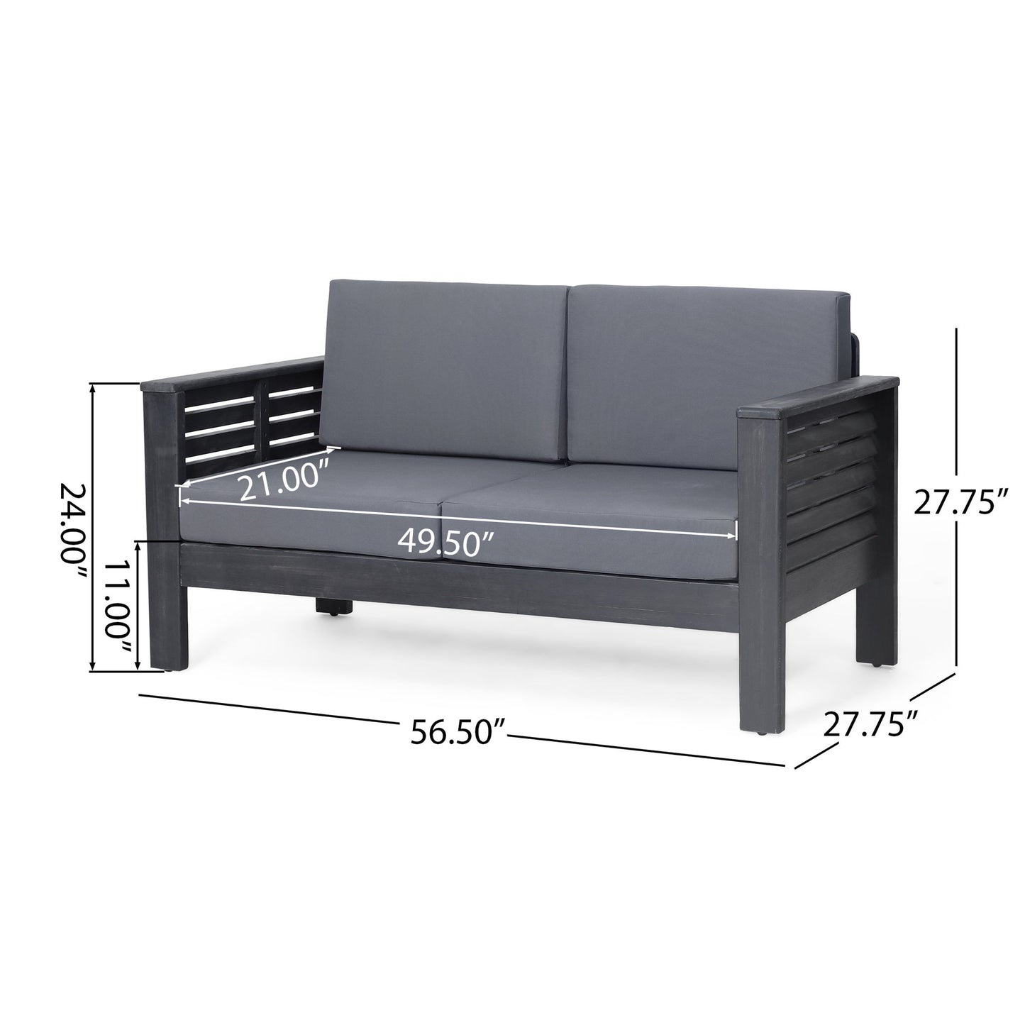 Acacia Wood Loveseat And Coffee Table Set With Cushions