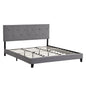 Modern Upholstered Platform Bed Frame With Button Tufted Headboard And Wood Slat Support