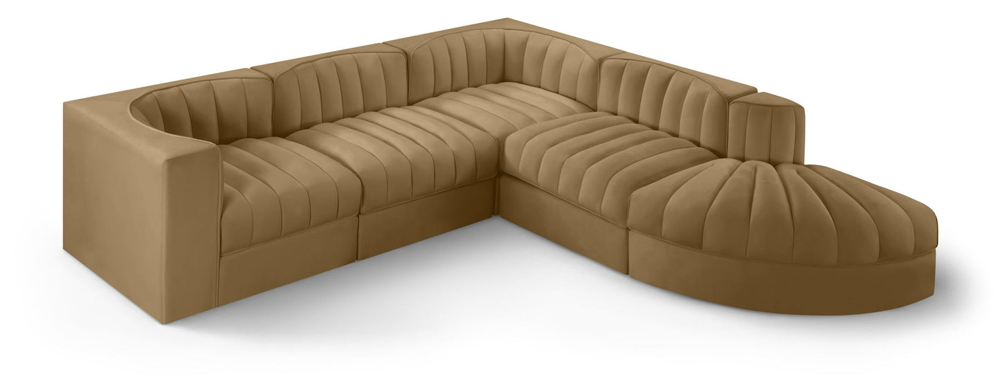 Rummi - Velvet Performance Fabric Upholstered 5 Piece Modular Sectional