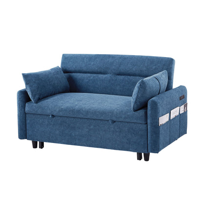 Pull Out Sleep Sofa Bed Loveseats Sofa Couch With Adjsutable Backrest, Storage Pockets, 2 Soft Pillows, USB Ports For Living Room, Bedroom, Apartment, Office
