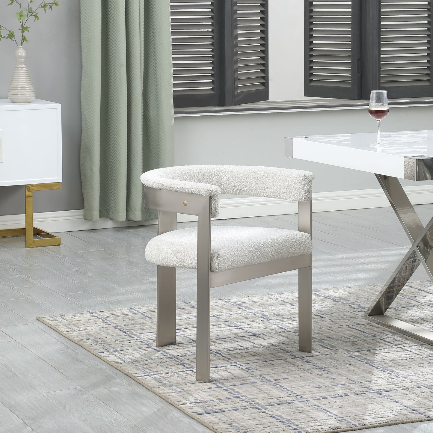 Romeo - Boucle Dining Chair With Silver Base (Set of 2)