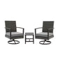 3 Piece Patio Furniture, Swivel Rocker Bistro Set With Side Table & Cushions For Porch - Gray