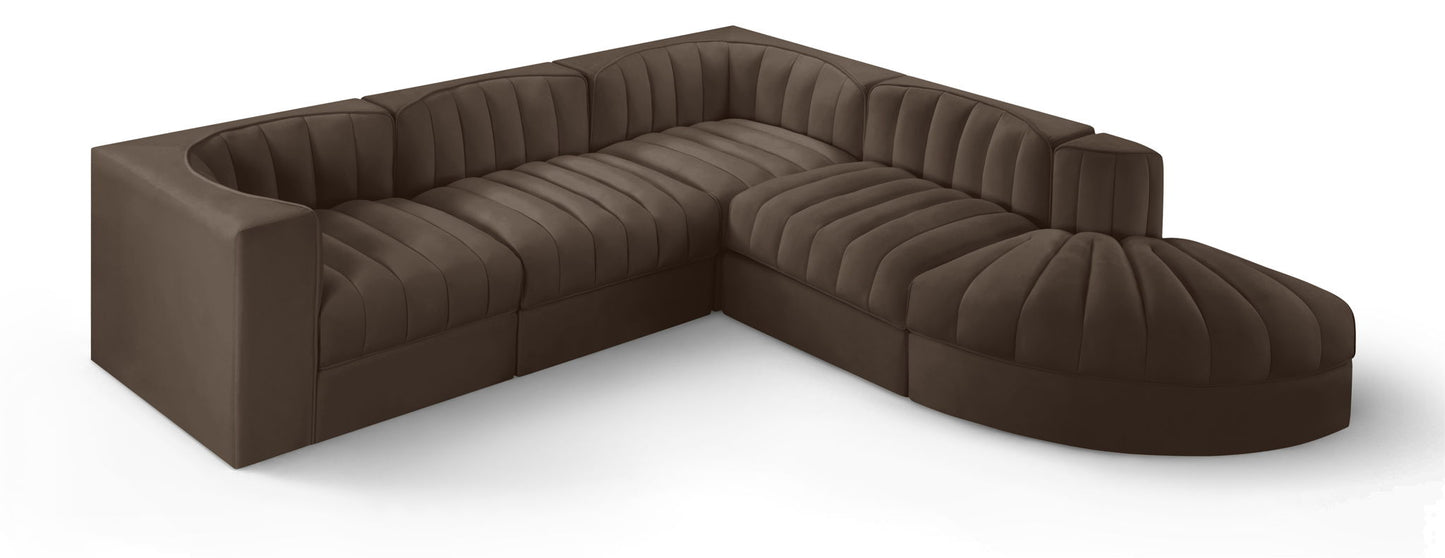 Rummi - Velvet Performance Fabric Upholstered 5 Piece Modular Sectional