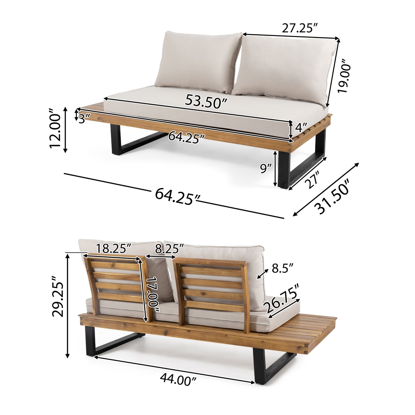 Sebastian - Hand Crafted 4 Piece Sofa Set With Water Resistant Cushions - Beige / Teak