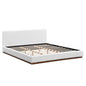 Elegant Boucle Upholstered Bed With Wood Grain Textured Solid Wood Base Frame
