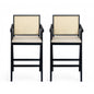 Woven Cane Plastic Backrest Bar Stool Foam Padded Fabric Seat & Durable Rubberwood Frame - Cream Gray