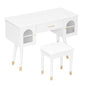 Elegant Vanity Makeup Table & Chair Set Modern Dressing Table With Organizer Writing Desk Charging Port Engineered Wood - White
