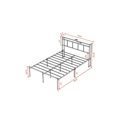 Bed Frame With Storage Headboard With USB C, Type C And LED Light
