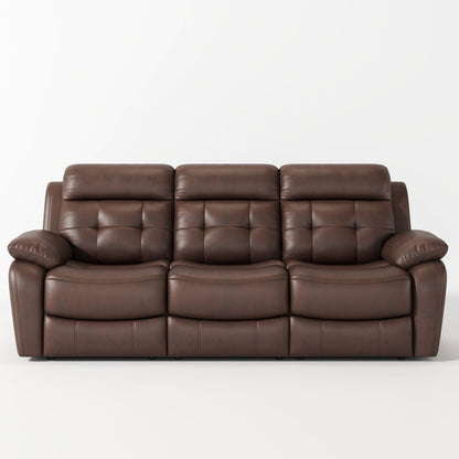 Genuine Non Power Reclining Sofa With Drop Down Table, Stainless Steel Cupholders And Magazine Bag