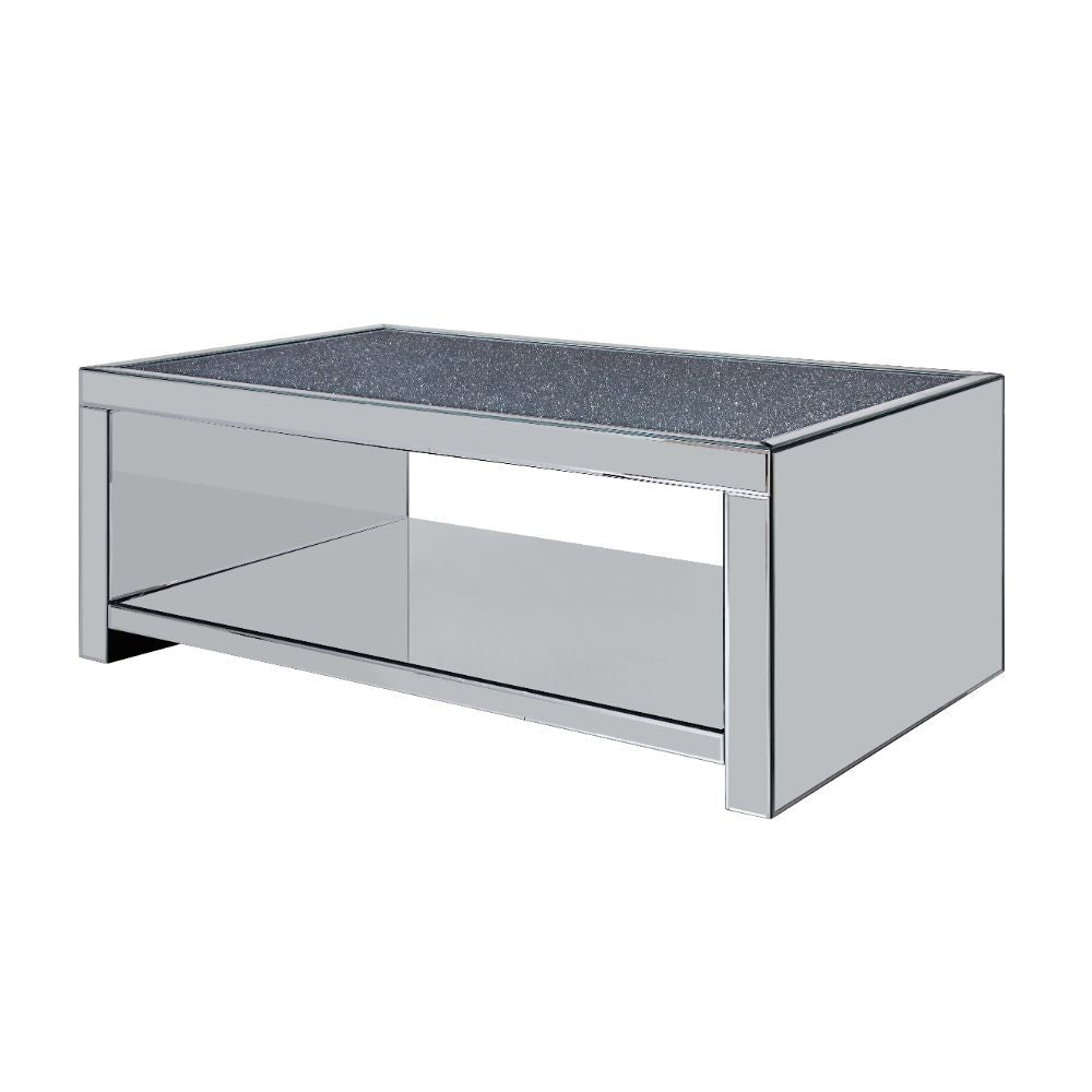 Noralie - Coffee Table - Clear Glass, Mirrored & Faux Diamonds