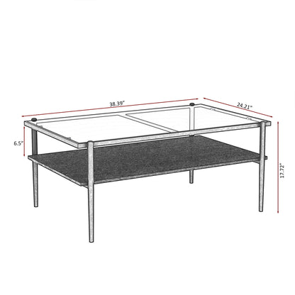 Rectangle Coffee Table With Tempered Glass Top And Legs, Modern Table For Living Room