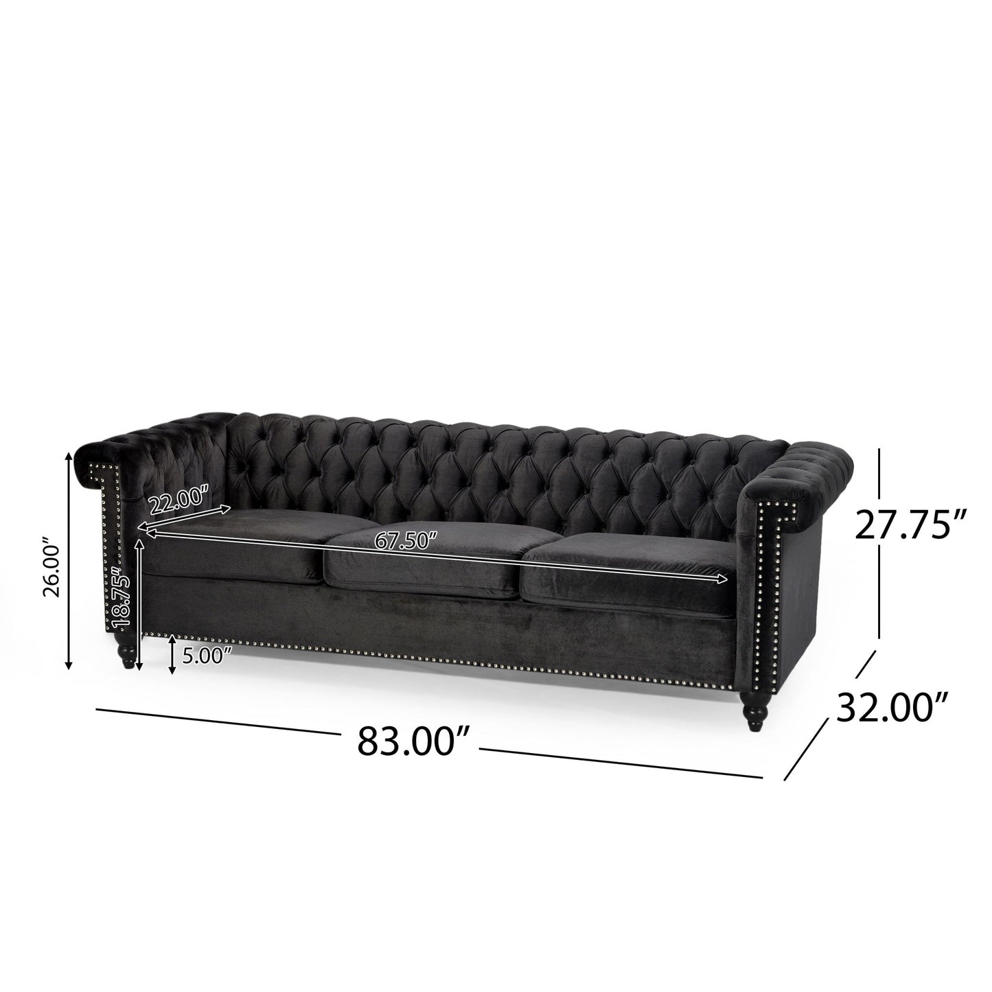 Chesterfield Style 3 Seater Sofa With Deep Button Tufting