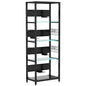 4 Tier Display Shelf With RGB Lights, LED Lighted Curio Cabinet With Adjustable Storage Box & Hooks - Black