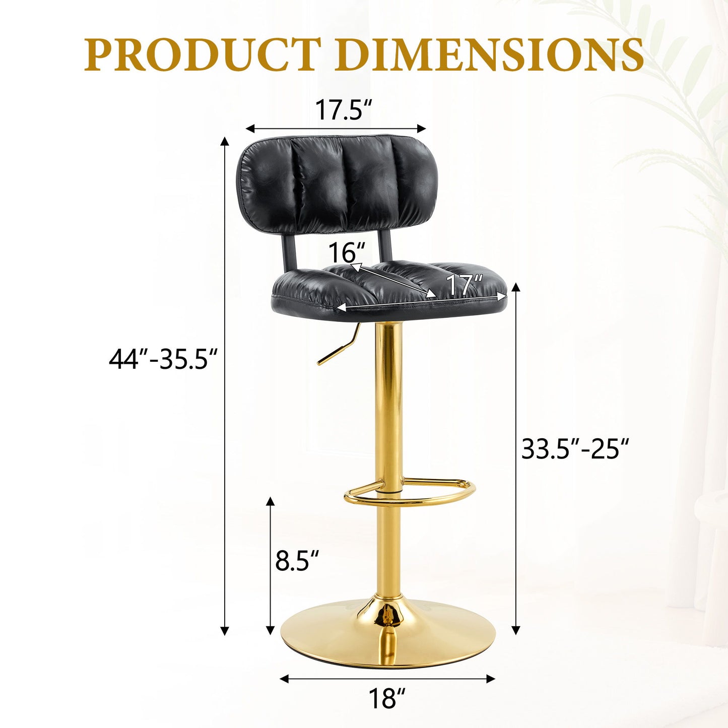Adjustable Height Bar Stools & Footrest For Kitchen Island (Set of 2)