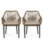 Modern Wicker Dining Club Chair With Water Resistant Cushions - Brown / Beige