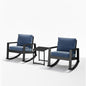Outdoor Rocking Bistro Set Of 3, Oversized Rocking Chairs With Cushions And Side Table - Black / Blue