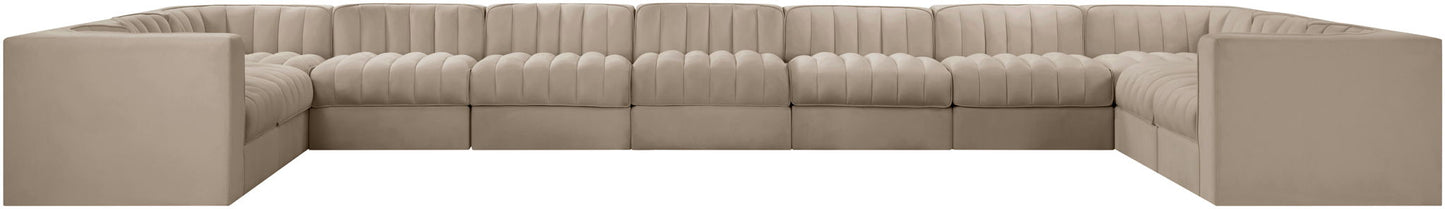 Rummi - Velvet Performance Fabric Upholstered 11 Piece Modular Sectional