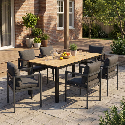 7 Piece Outdoor Dining Set With Table And 6 Chairs - Black / Gray / Teak