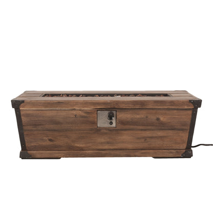 Outdoor Patio Rectangle Gas Burning Fire Pit 50, 000 Btu, Wood Pattern - Brown