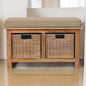 Rattan Basket Linen Bench - Brown