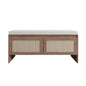 Storage Bench With Cushion, Shoe Cabinet With 2 Doors - Antique Natural / Rattan