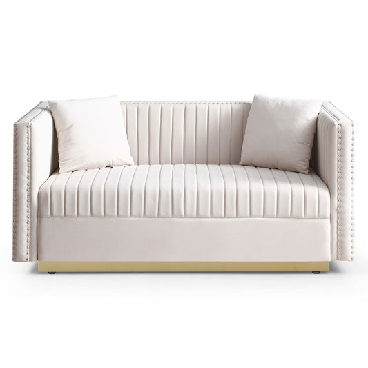 Contemporary Vertical Channel Tufted Sofa Loveseat Modern Upholstered Couch For Living Room With 2 Pillows