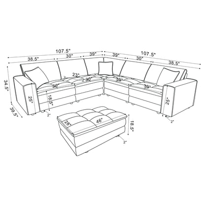 Azure - 6 Piece Upholstered Modular Sectional Sofa - Blue