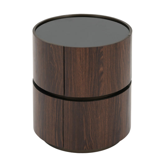 Elegant Italian High Grade Double Layer Storage Round Side Table - Brown / Black