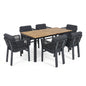 7 Piece Outdoor Dining Set With Table And 6 Chairs - Black / Teak / Gray