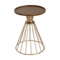 Hollow - Edge Retro Art Pine Side Table With Antique And Natural Color, Iron And Pine Construction - Antique Gold / Natural