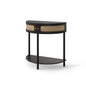 Boho Rattan Semi Circle End Table With Sliding Rattan Door, Storage And Bottom Shelf