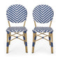 Outdoor Rattan And Aluminum French Armless Bistro Chairs Set - Navy Blue