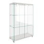 Modern Display Cabinet With LED Lights, Transparent Tempered Glass 2 Door Storage Case With 3 Shelves