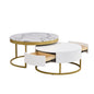 Round Nesting Coffee Table With Drawers - Golden / White