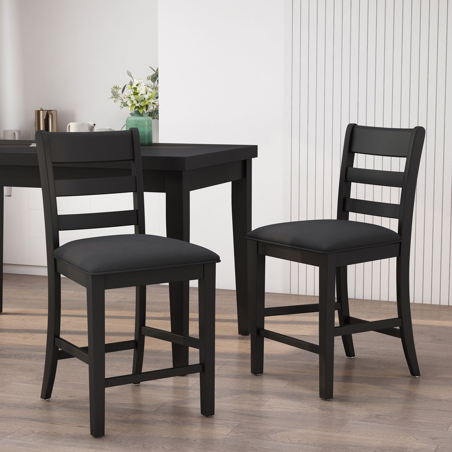 Farmhouse Upholstered Wood Counter Stools