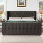 David - King Tufted Wingback Bed - Dark Charcoal Gray