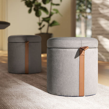 Brandy - Round Upholstered Storage Ottoman With Accent