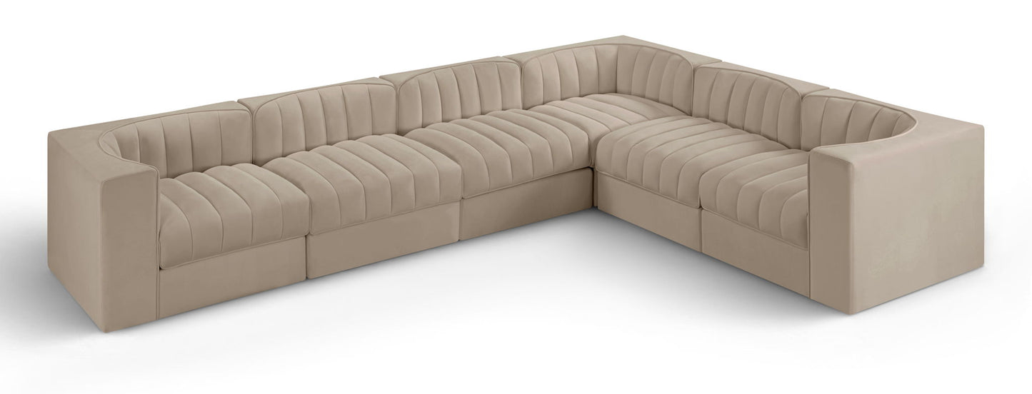 Rummi - Velvet Performance Fabric Upholstered 6 Piece Modular Sectional (With 3 Corner Chairs)