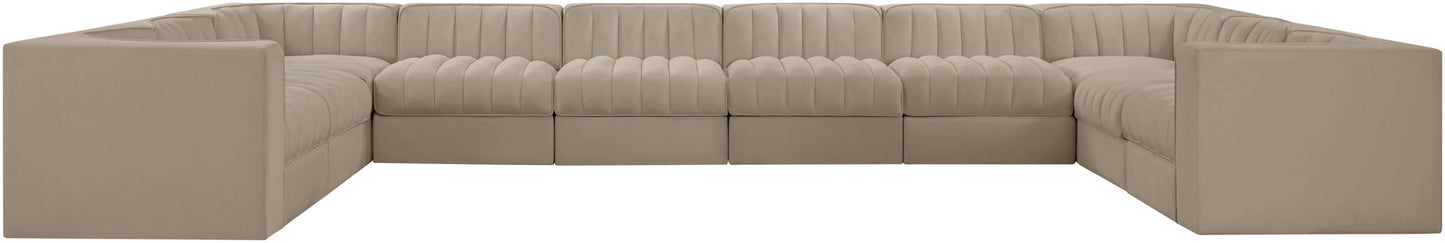 Rummi - Velvet Performance Fabric Upholstered 10 Piece Modular Sectional