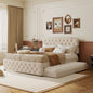 Upholstered Platform Bed With Trundle And 2 Sets Of USB Ports On Each Side, Fabric