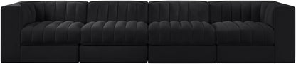 Rummi - Velvet Performance Fabric Upholstered 4 Piece Modular Sofa