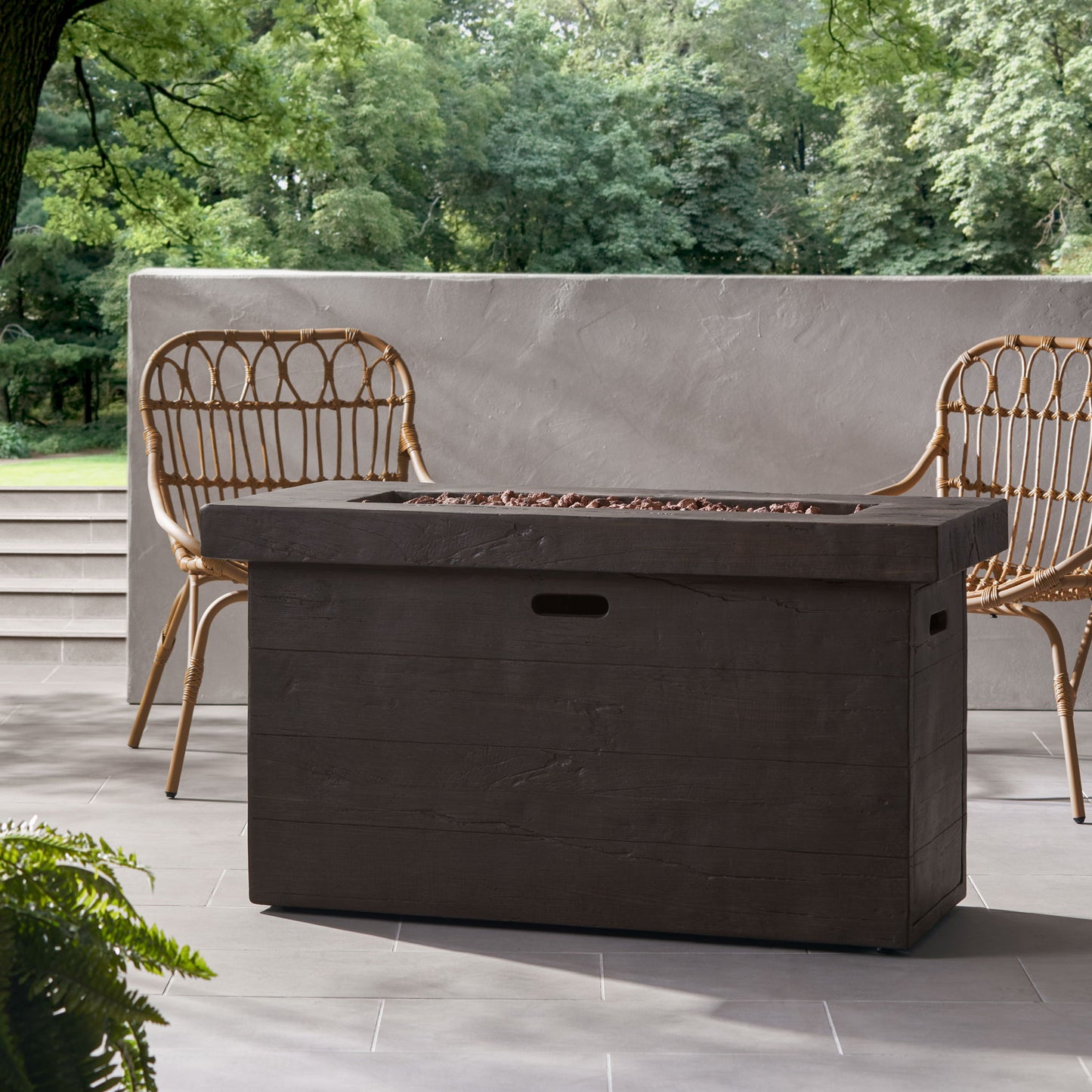 Custer - Rectangular Fire Pit 50, 000 Btu Magnesium Oxide - Brown