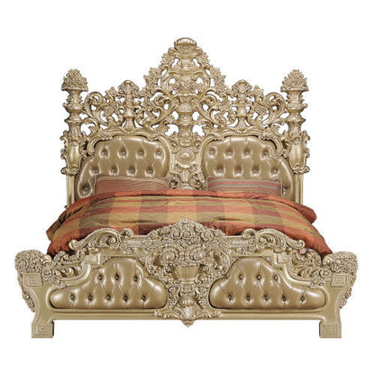 Seville - Eastern King Bed - Synthetic Leather & Gold